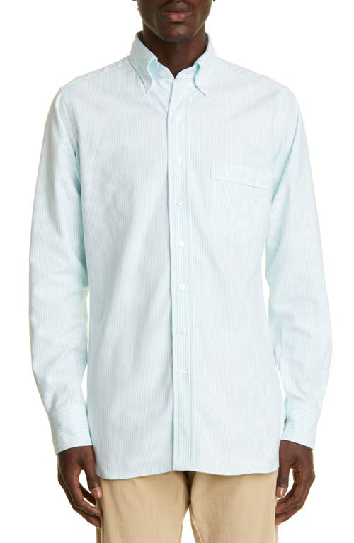 Drake's Stripe Button-Down Poplin Shirt Aqua at Nordstrom,
