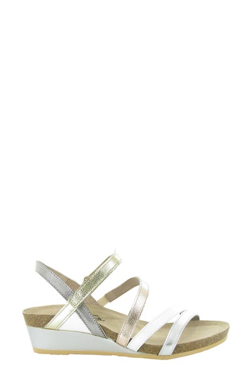 Shop Naot Hero Strappy Wedge Sandal In Silver/white/rose Gold