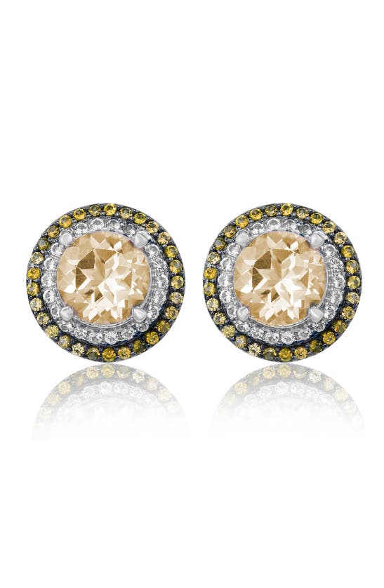Suzy Levian Sterling Silver Citrine, White Topaz & Yellow Sapphire Halo Round Stud Earrings