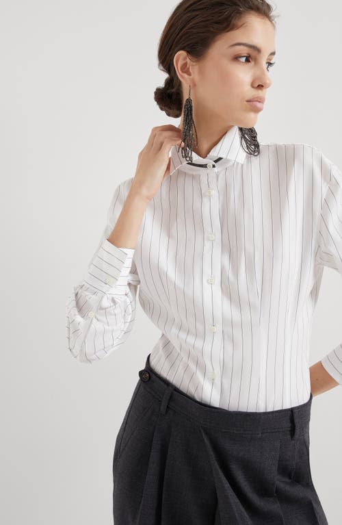 Shop Brunello Cucinelli Striped Poplin Shirt In White