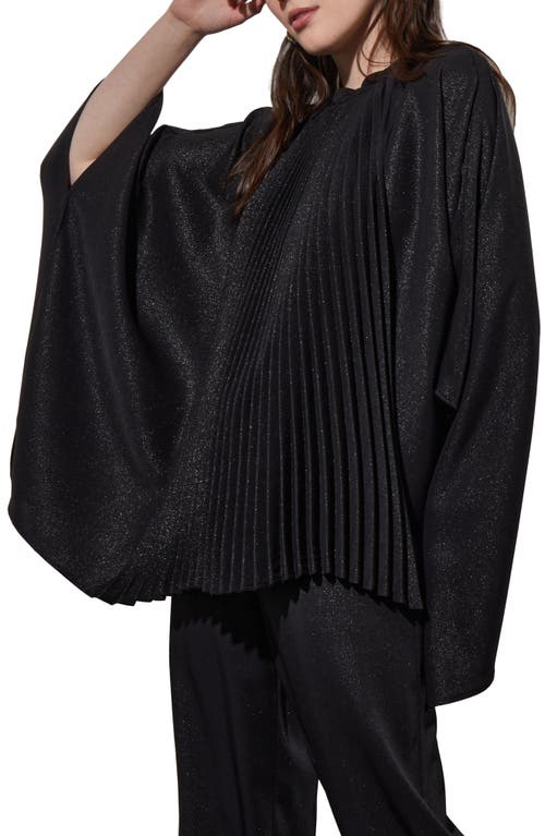 Ming Wang Shimmering Pleated Woven Top In Black/silver