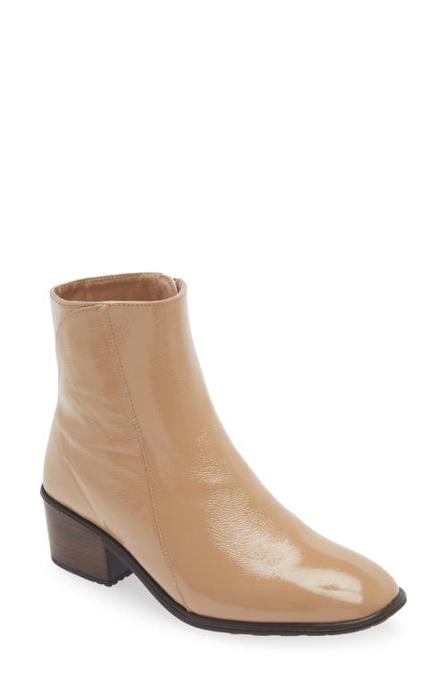 Shop Naot Goodie Zip Boot In Camel Crinkle Patent Leather