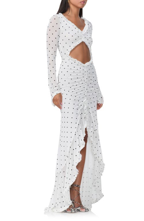 AFRM AFRM CAT RUCHED SEMISHEER LONG SLEEVE CUTOUT HIGH-LOW HEM MAXI DRESS 