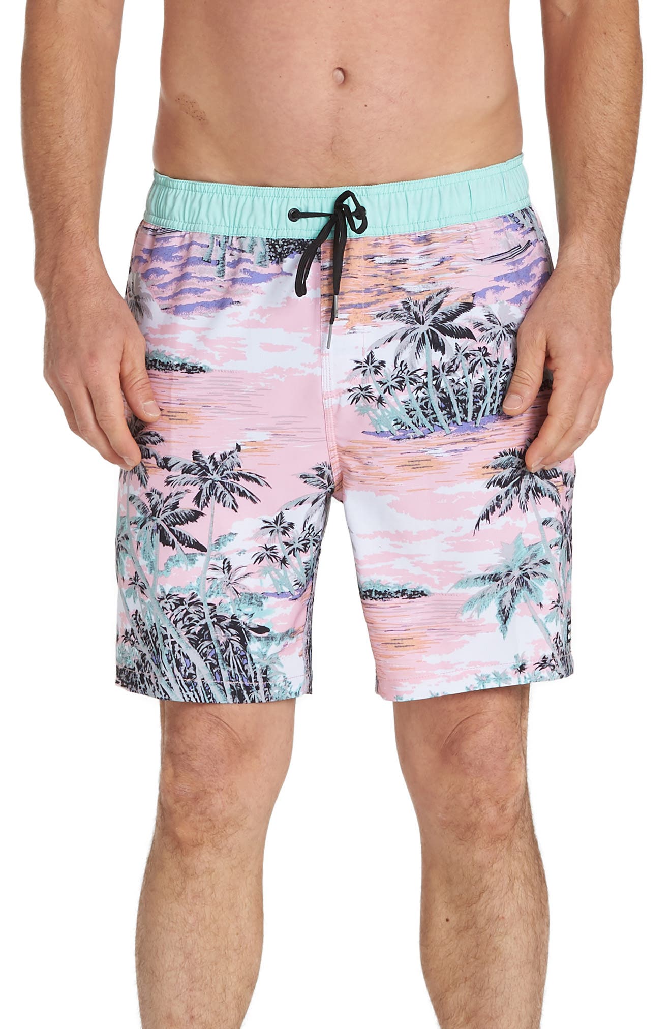 Billabong Sundays Layback Volley Swim Trunks, Pink