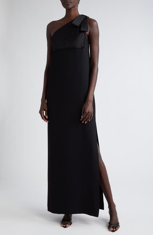 One-Shoulder Crepe Back Satin Column Gown in Black