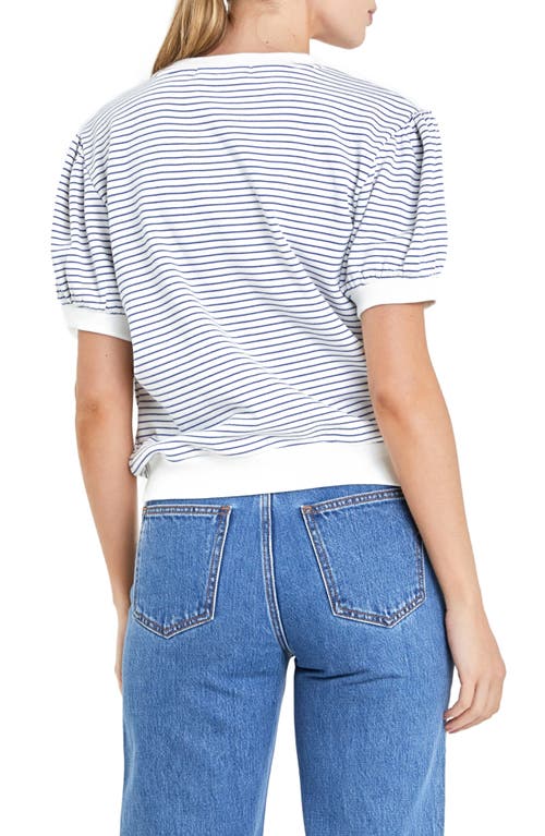 English Factory Stripe Terry Puff Sleeve Sweatshirt White/blue In White/blue
