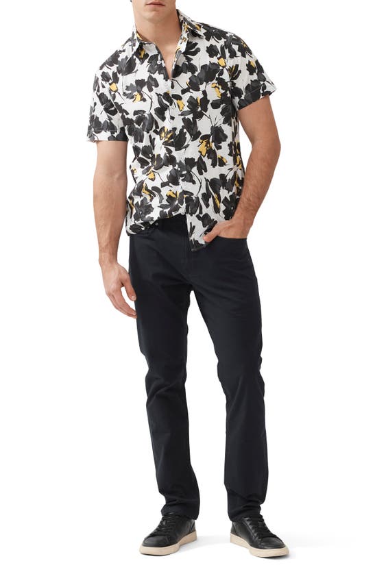 Shop Rodd & Gunn Newcastle Sports Fit Floral Short Sleeve Cotton Button-up Shirt In Charcoal