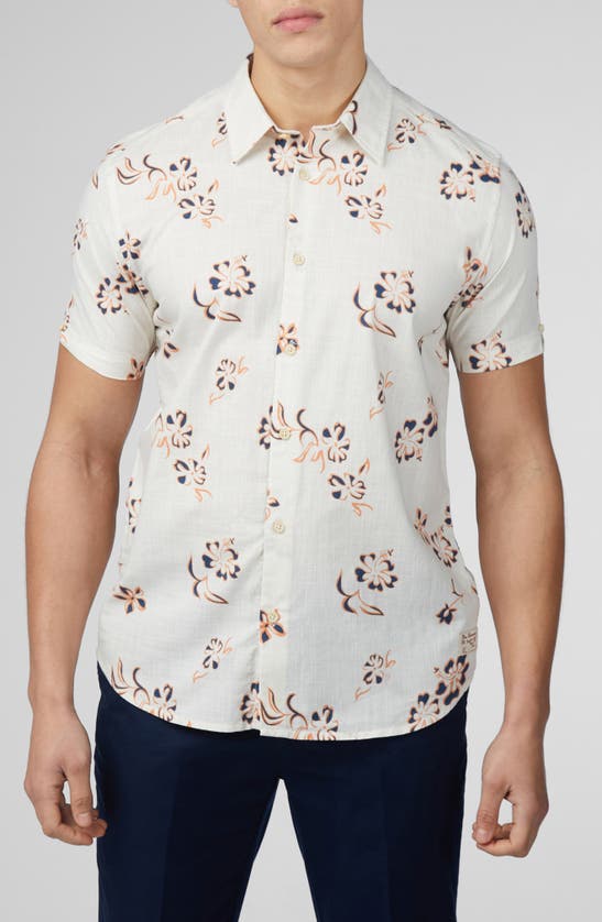 Shop Ben Sherman Floral Short Sleeve Button-up Shirt In Ivory