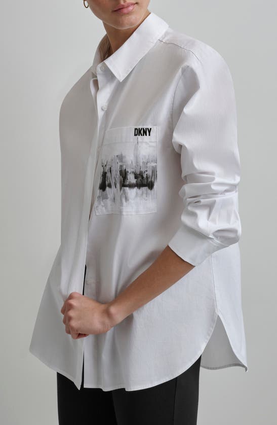 Shop Dkny Cityscape Pocket Long Sleeve Button-up Shirt In White