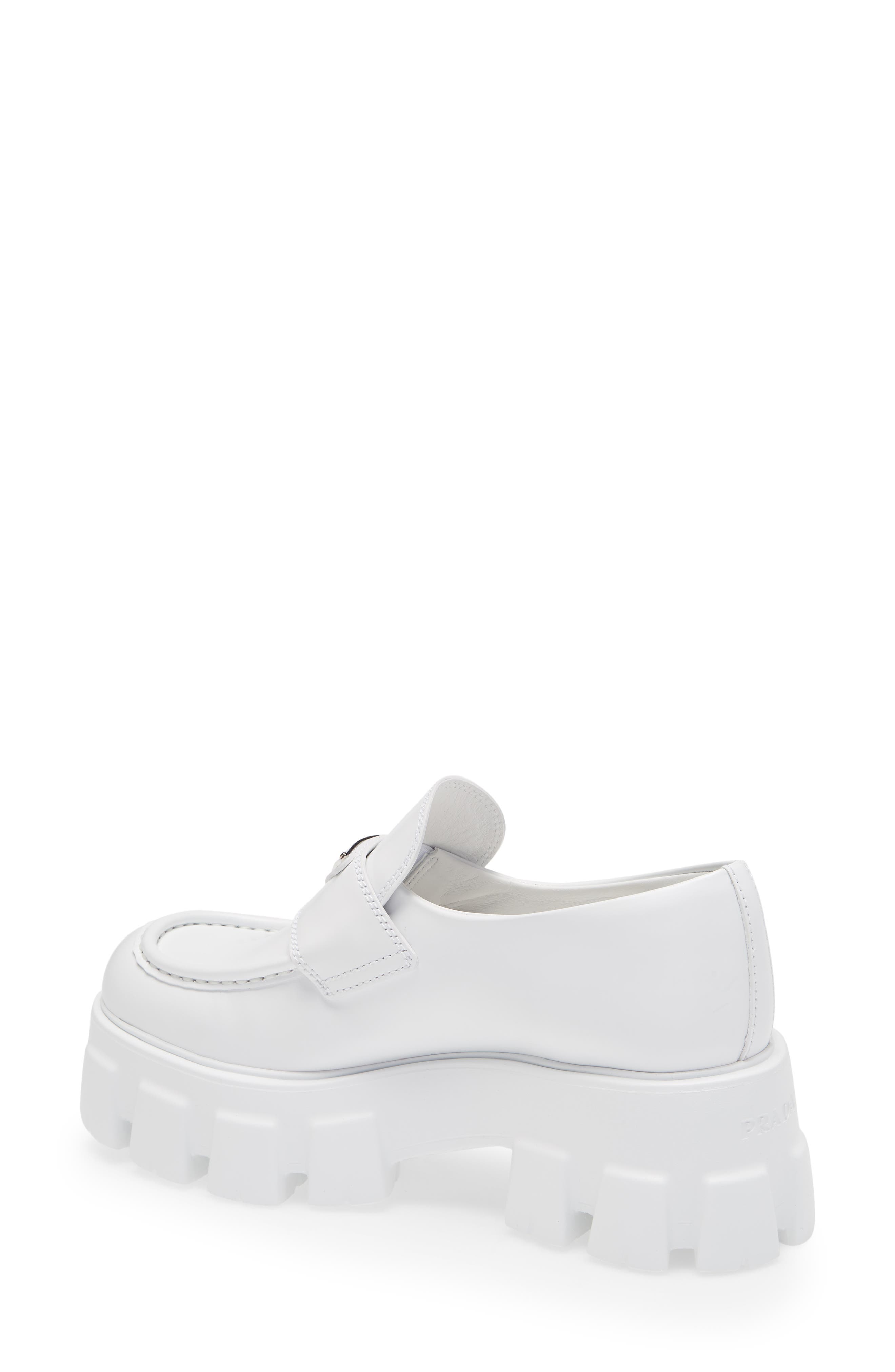 prada monolith loafers white