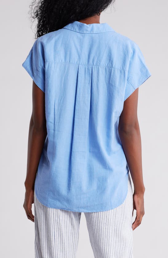 CASLON CASLON® DOUBLE POCKET LINEN BLEND CAMP SHIRT