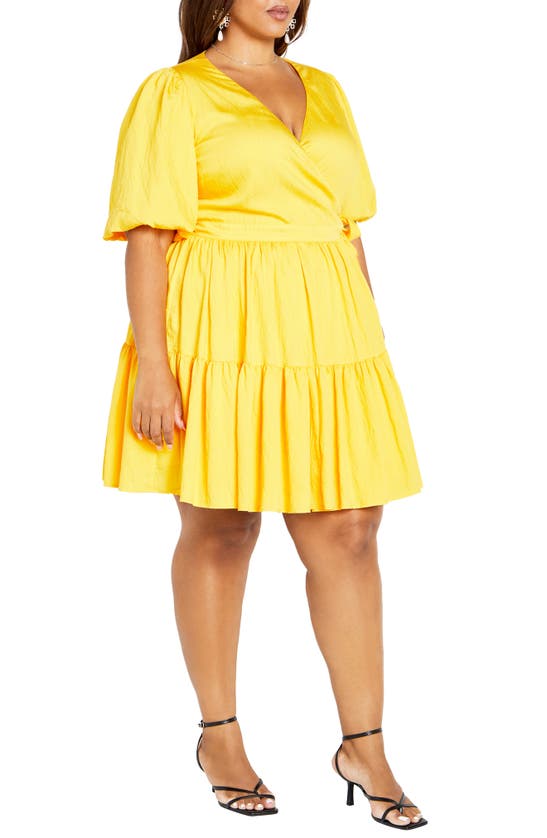 Shop City Chic Nikola Tiered Wrap Dress In Sunshine