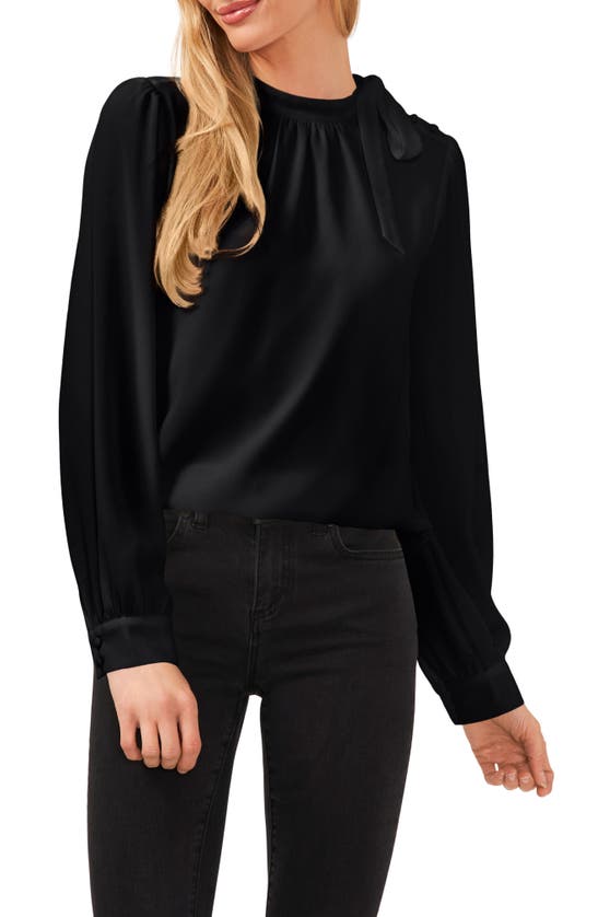 Cece Tie Neck Blouse In Rich Black