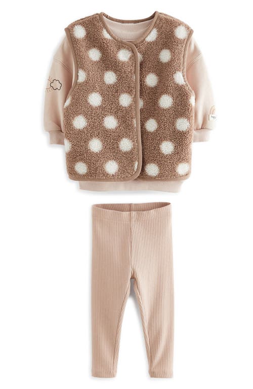 Shop Next Kids' Faux Shearling Vest, Sweatshirt & Leggings Set In Brown