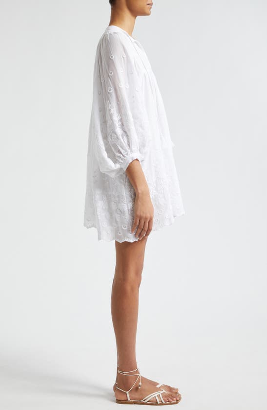Shop Mille Daisy Long Sleeve Dress In Petal Embroidery White