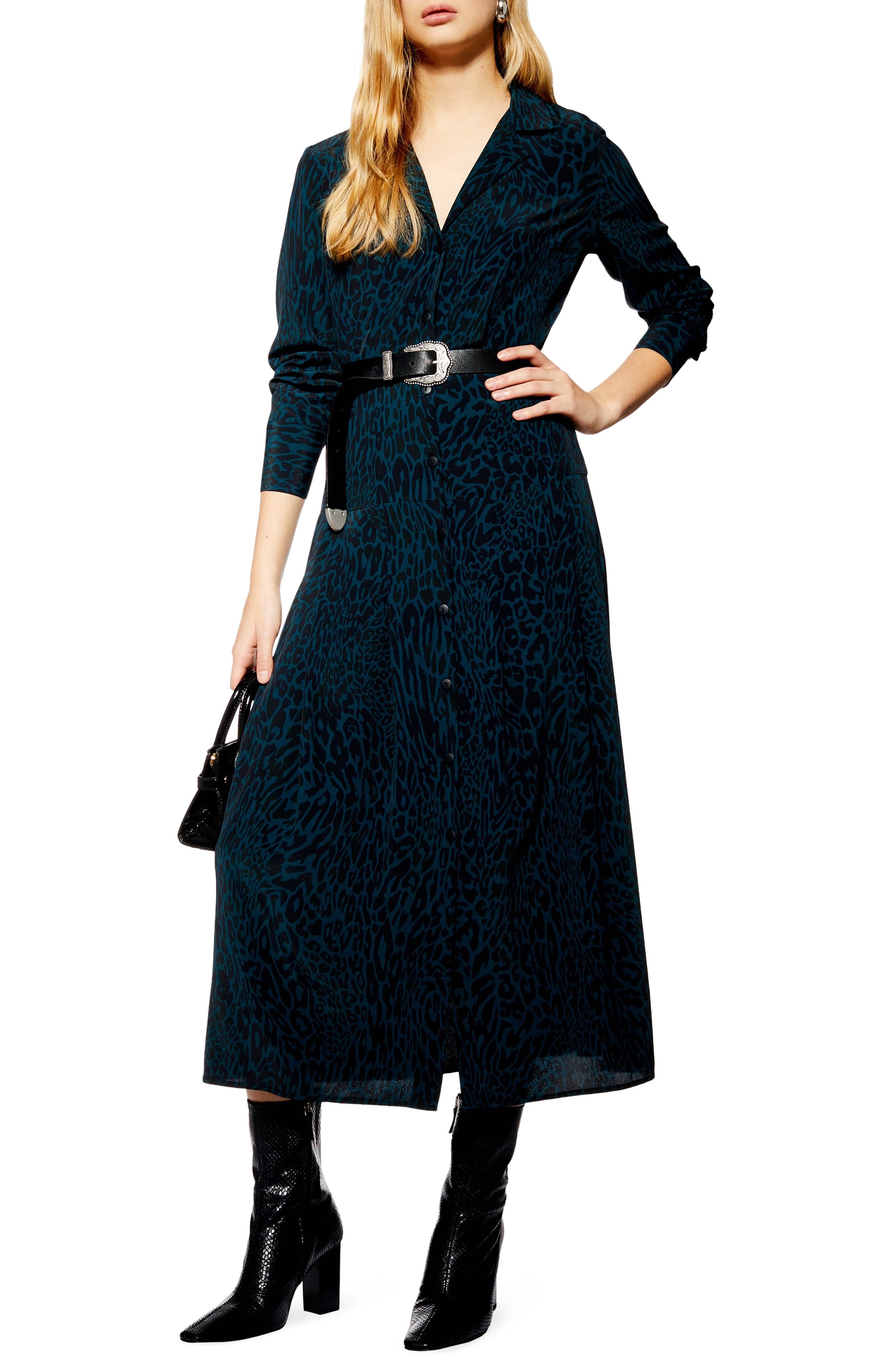 topshop animal print midi shirt dress
