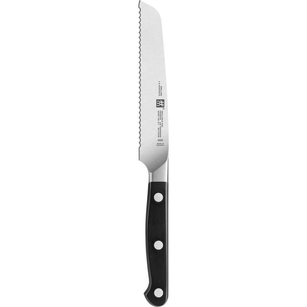 Zwilling Pro 5-inch Serrated Utility Knife In Stainless Steel