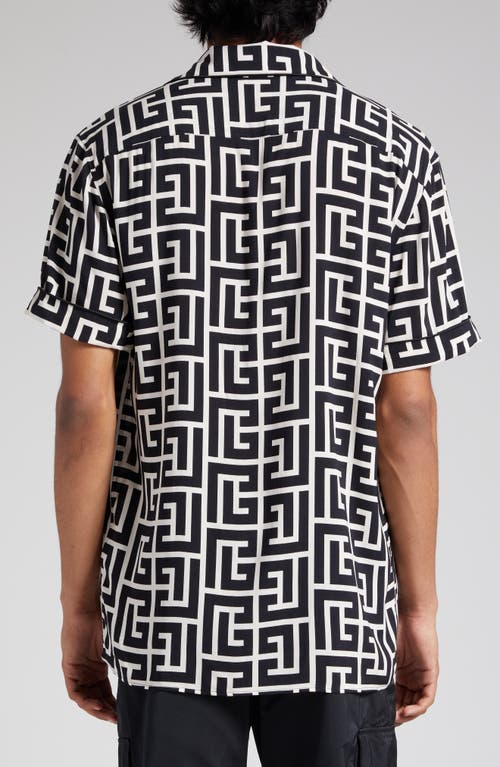 Shop Balmain Macro Monogram Short Sleeve Pajama Shirt In Ivory/black