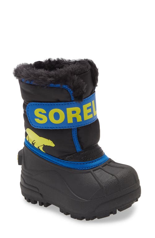 Sorel Kids' Snow Commander Insulated Waterproof Boot In Black/super Blue