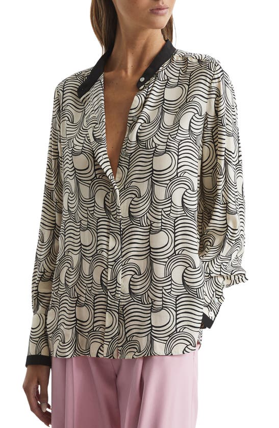 Reiss Jess Swirl Print Blouse In Cream/ Black
