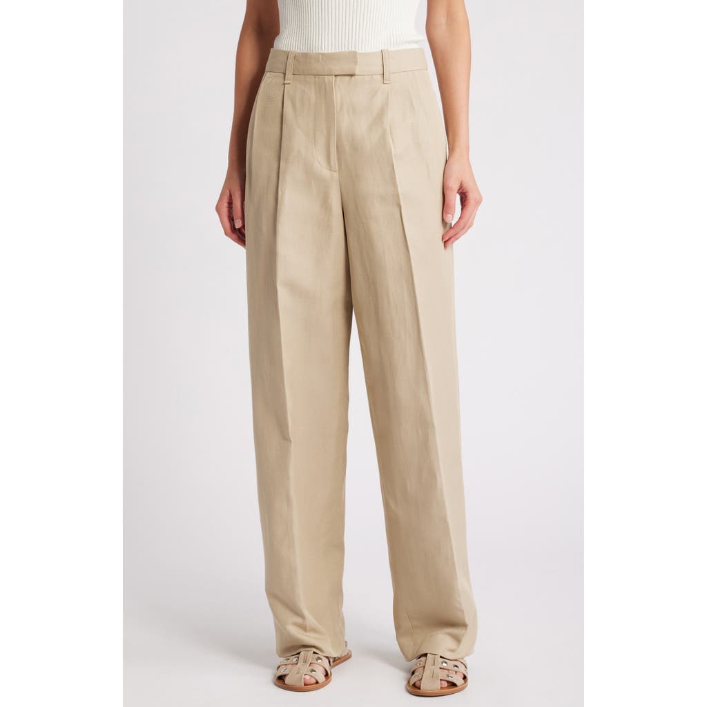 Shop Rag & Bone Newman Pleated Cotton & Linen Wide Leg Pants In Sand