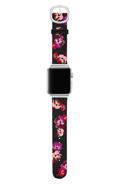 Shop Kate Spade New York Floral Leather Reversible 20mm Apple Watch® Watchband In Black Multi