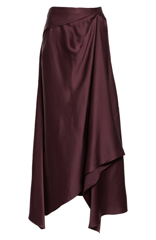 Shop Erdem Asymmetric Drape Satin Cady Maxi Skirt In Elderberry