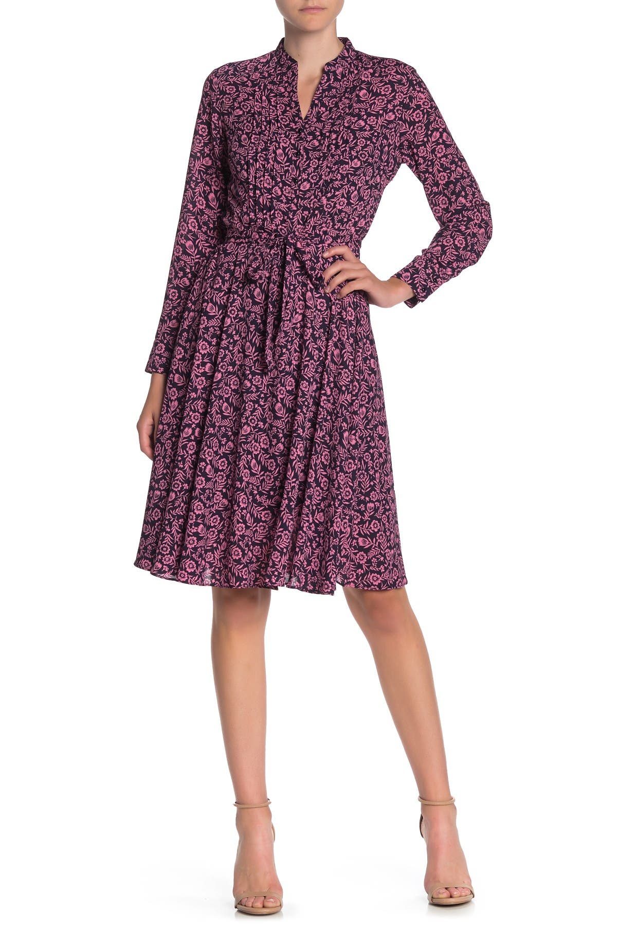 NANETTE nanette lepore Floral Pintuck Long Sleeve Dress Nordstrom Rack