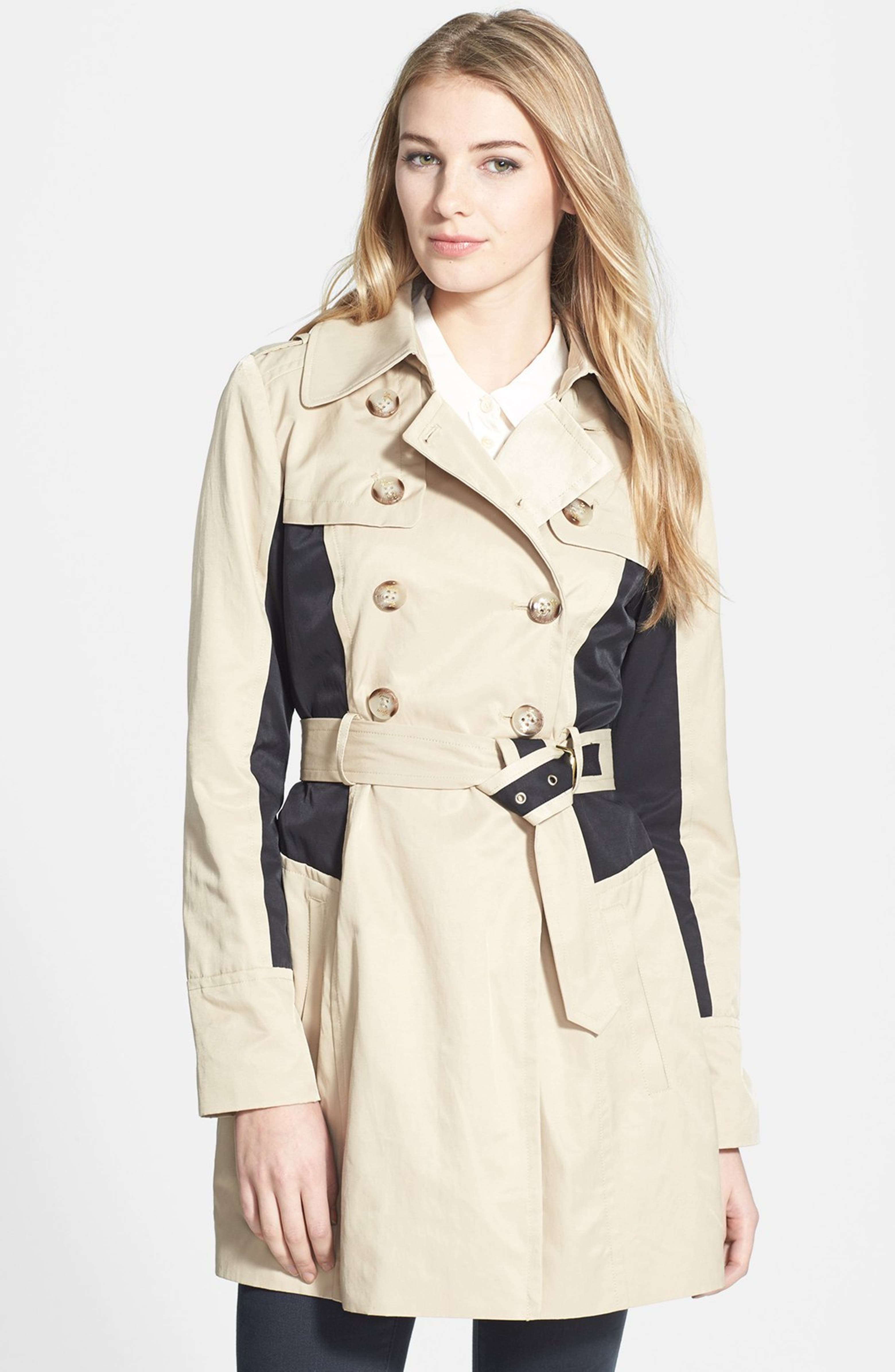 GUESS Colorblock Double Breasted Trench Coat | Nordstrom