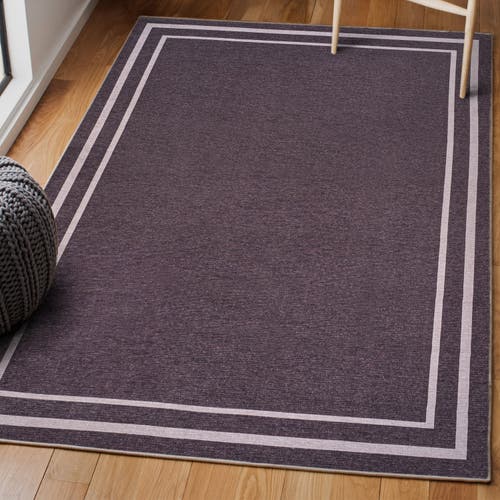 Jonathan Y Sloane Classic 2-stripe Border Washable Area Rug In Dark Purple/light Purple
