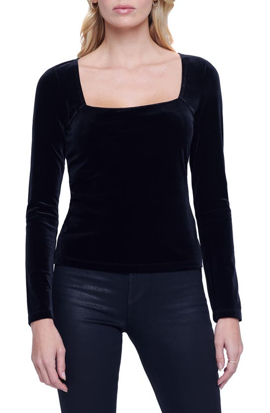 L AGENCE KINLEY SQUARE NECK STRETCH VELVET TOP