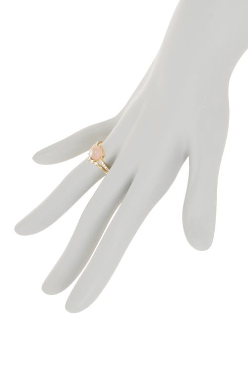 Shop Covet Pink Mother Of Pearl & Cz Ring Stack Set In Pink/gold