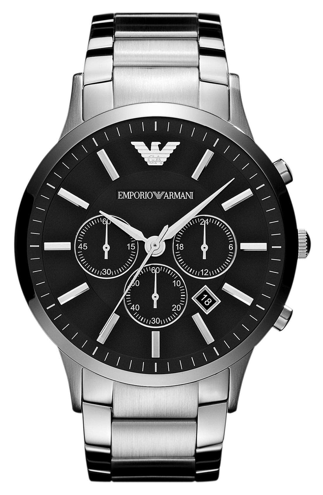 UPC 723763188234 Emporio Armani Classic Large Round Chronograph Watch 46mm Silver Black One S upcitemdb