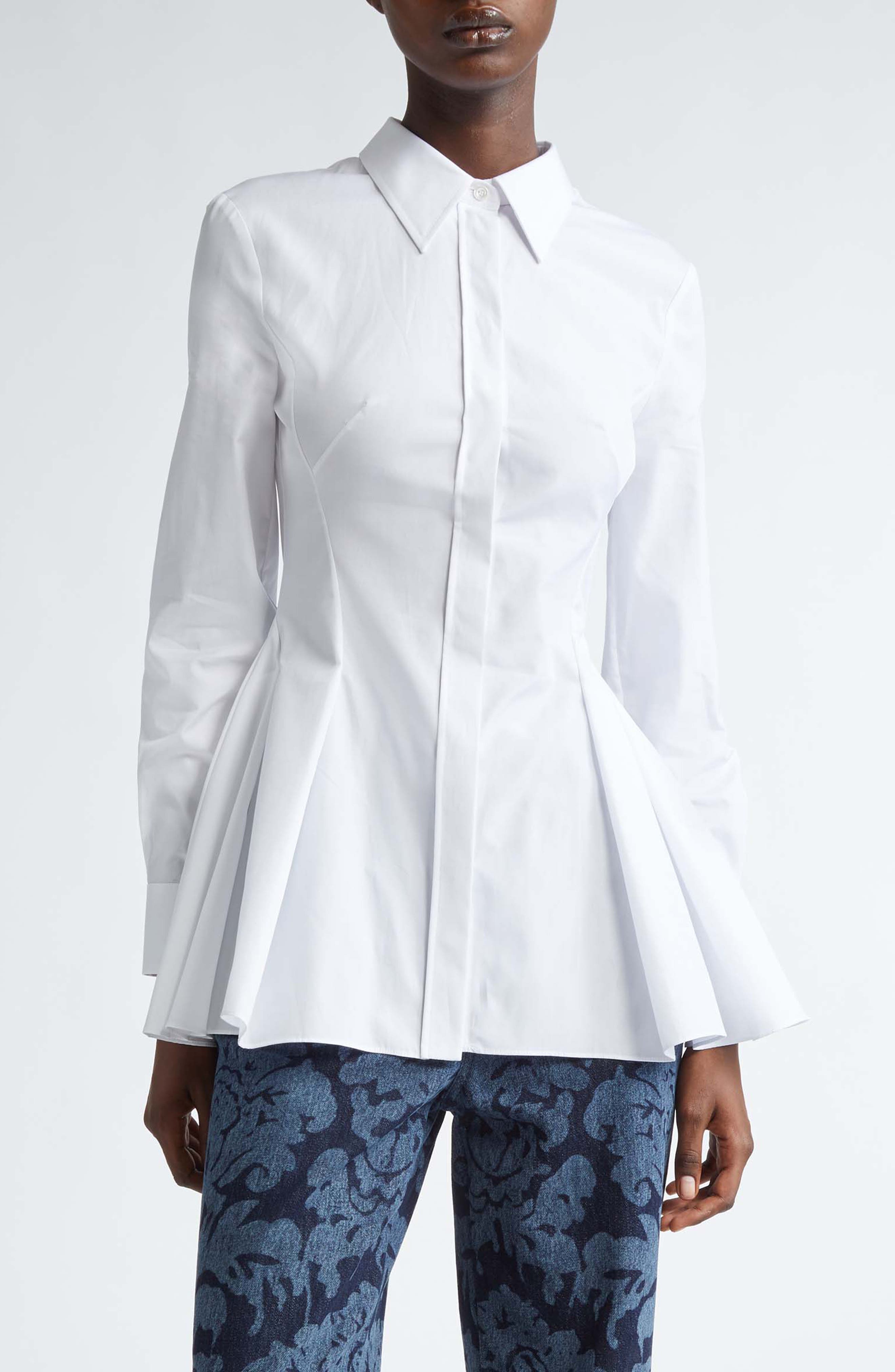 Alexander McQueen Peplum Flare Cotton Poplin Button-Up Shirt | Nordstrom