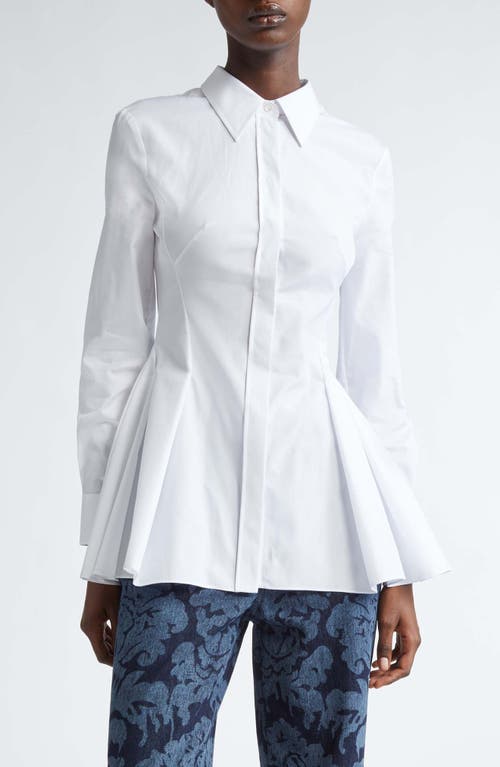 Alexander McQueen Peplum Flare Cotton Poplin Button-Up Shirt Optical White at Nordstrom, Us