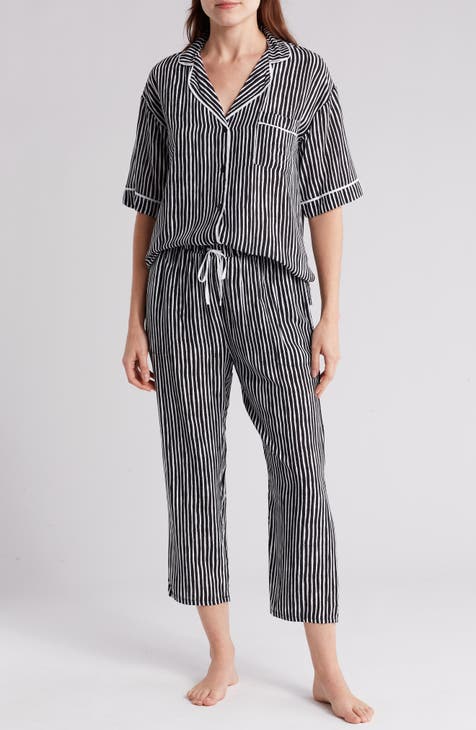 Cuddl Duds Womens Solid Top & Printed Pants Pajama Set, Black