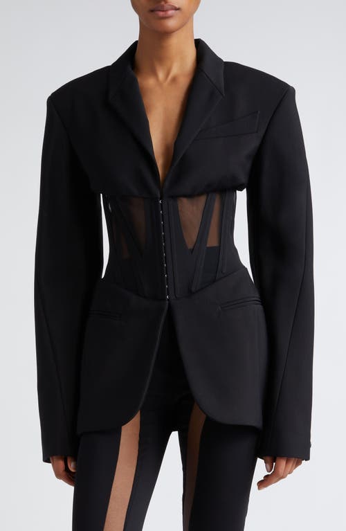 Mugler Fitted Mesh Corset Jacket In Black