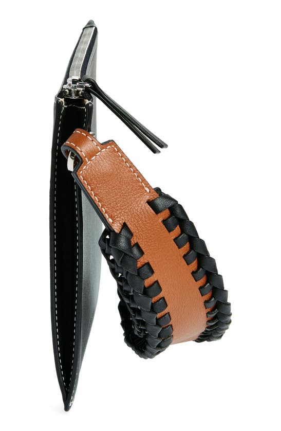 Shop Strathberry X Collagerie Leather Wristlet Pouch In Black/ Chestnut