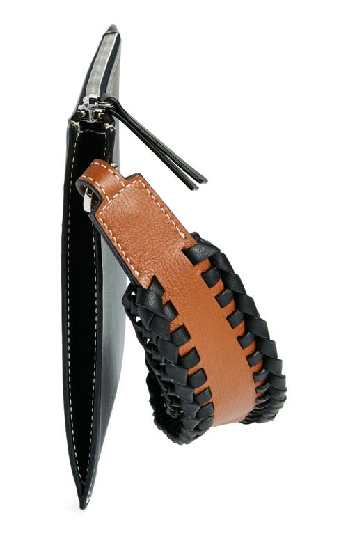 Shop Strathberry X Collagerie Leather Wristlet Pouch In Black/chestnut