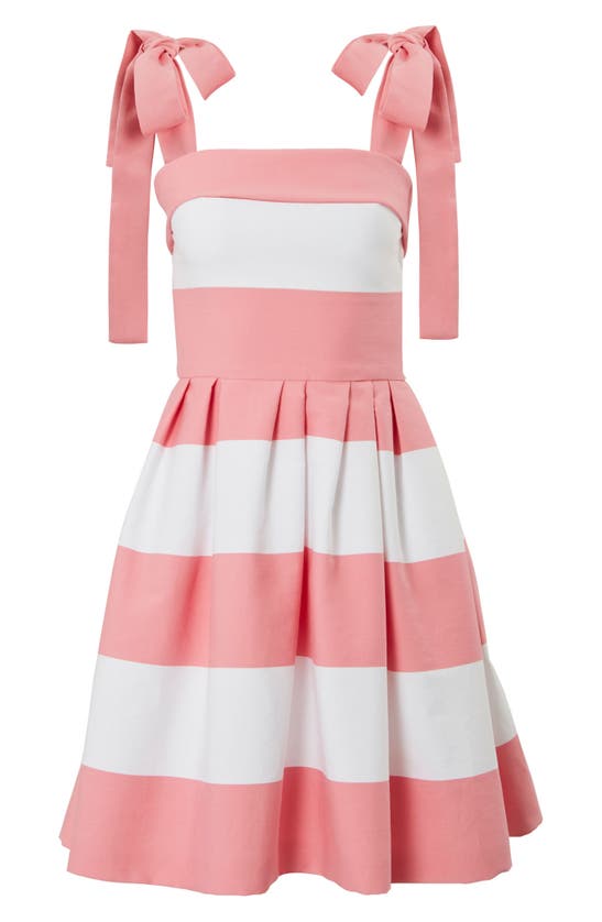 Shop Carolina Herrera Stripe Bow Strap Sundress In Shell Pink Multi