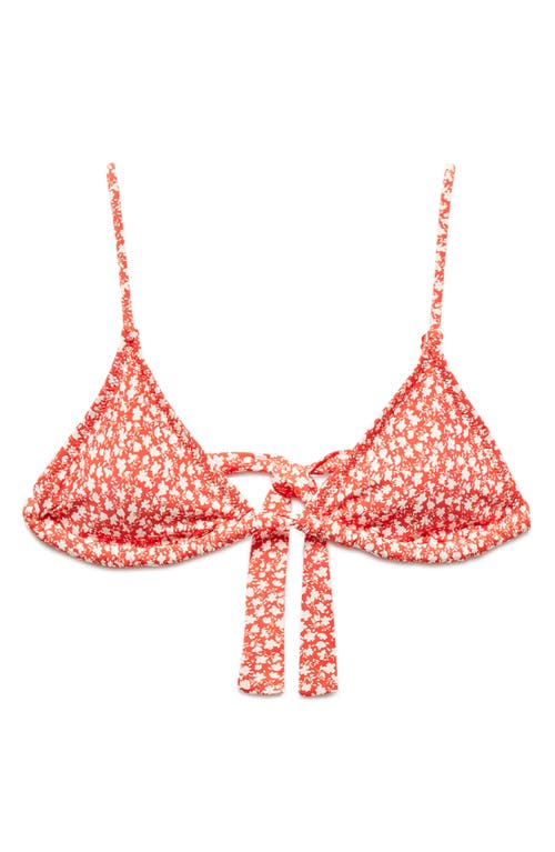 Mango Floral Print Triangle Bikini Top In Red