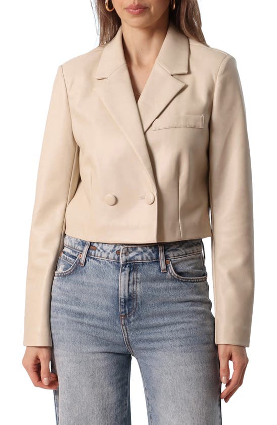 Avec Les Filles Faux Leather Crop Blazer In Bone