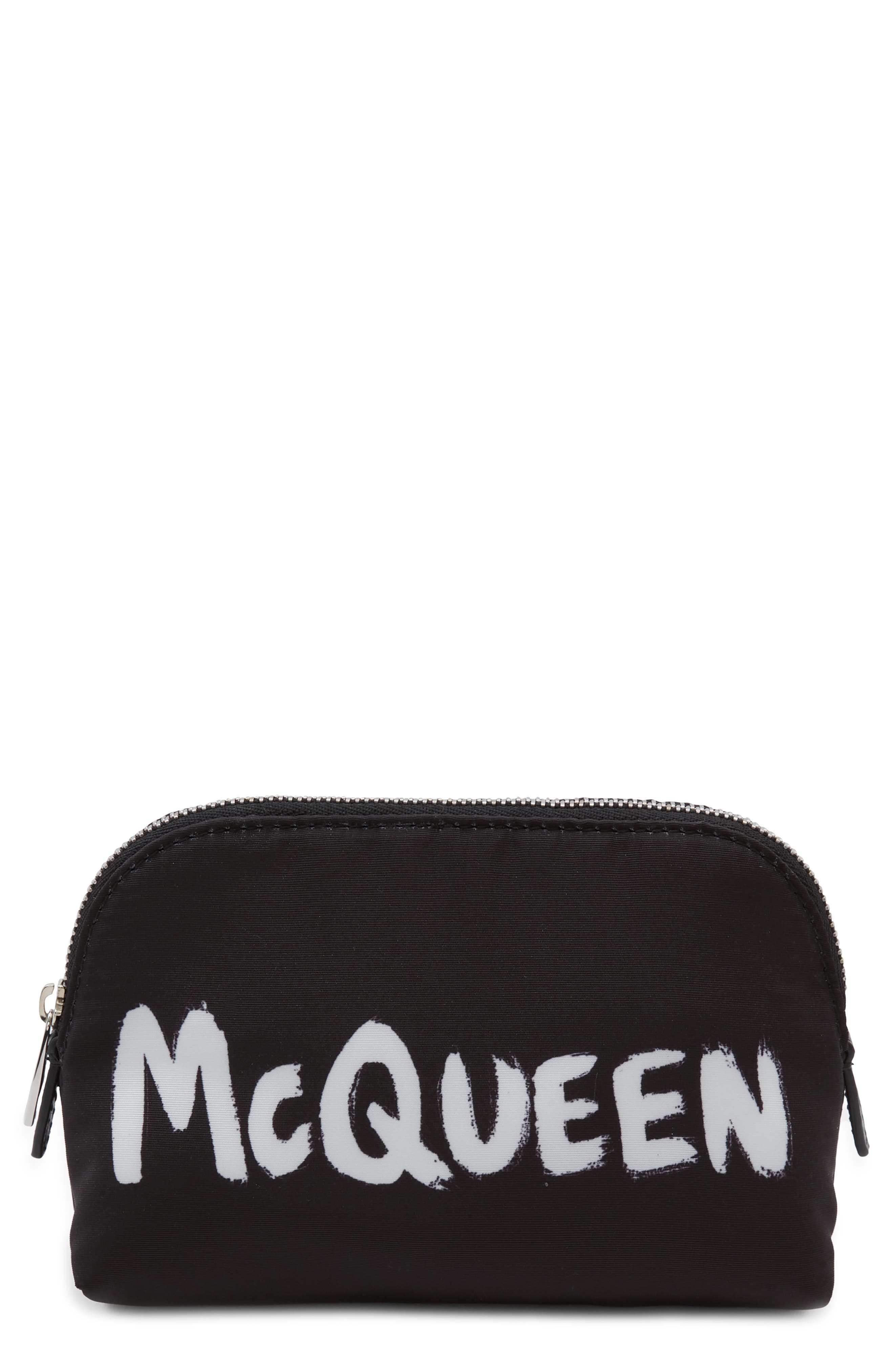 Alexander McQueen Medium Graffiti Recycled Faille Zip Pouch in Black/White at Nordstrom