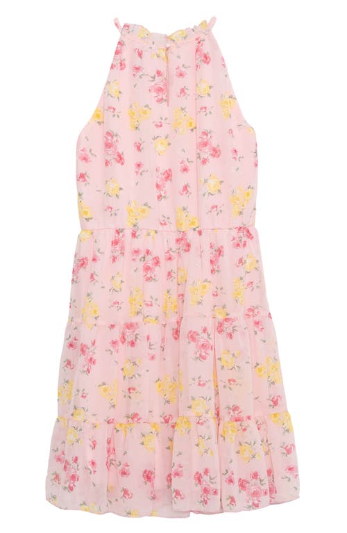 Shop Speechless Kids' Sleeveless Tiered Dress In Pink/yellow Jm