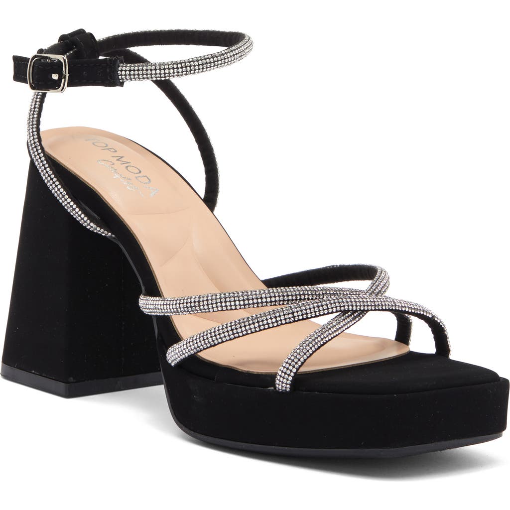 Top Guy Shoes Crystal Platform Sandal In Black Nubuck