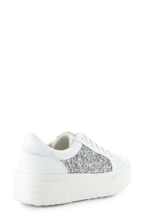 Bos. & Co. Lona Glitter Platform Sneaker In White/plata