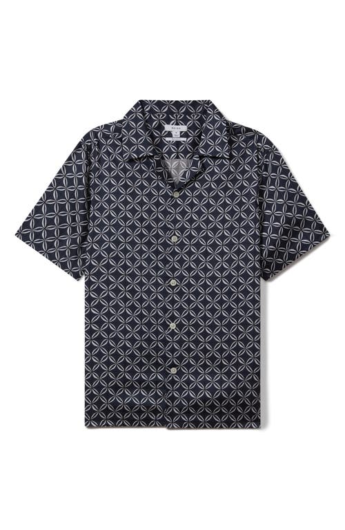 Shop Reiss Tintipan Regular Fit Camp Shirt In Navy/white