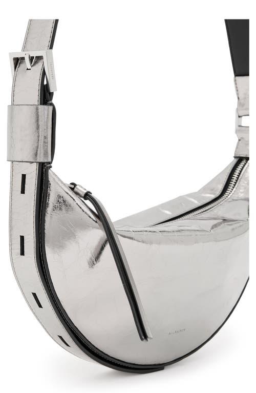 Shop Allsaints Half Moon Leather Crossbody Bag In Gunmetal Grey