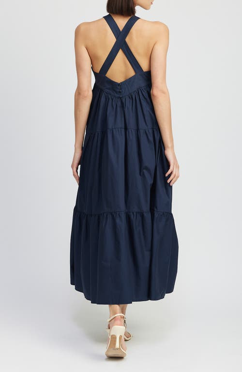 Shop En Saison Irene Tiered Cotton Midi Dress In Navy