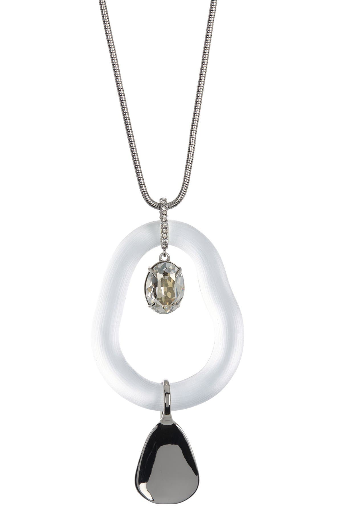 Alexis Bittar Organic Link Necklace W/ Stone & Lucite Drop Pendants In Silver